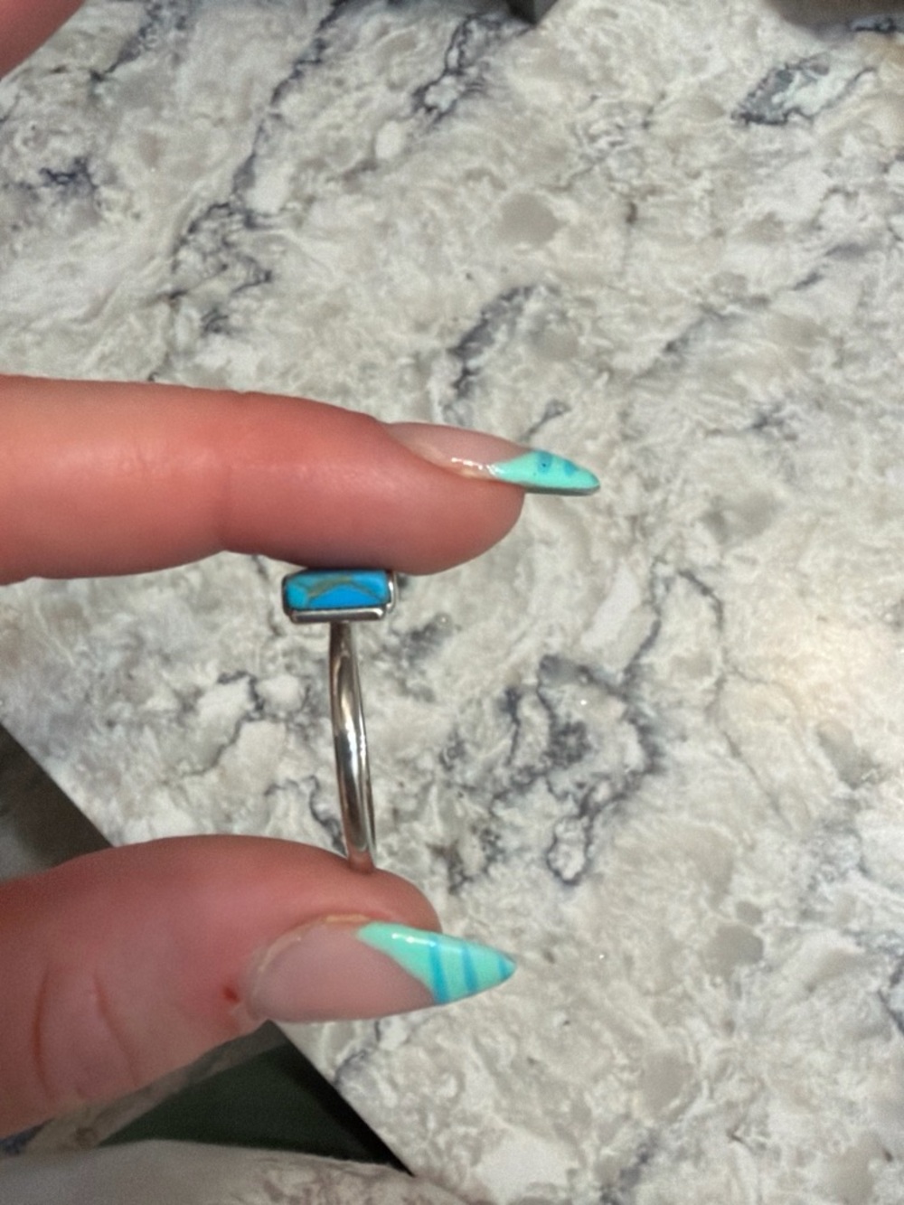 Silver Ring with Turquoise Blue Rectangular Stone